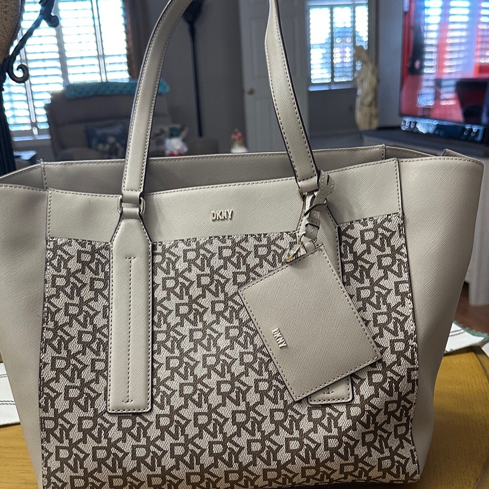 DKNY Beige and Gray Monogram Tote